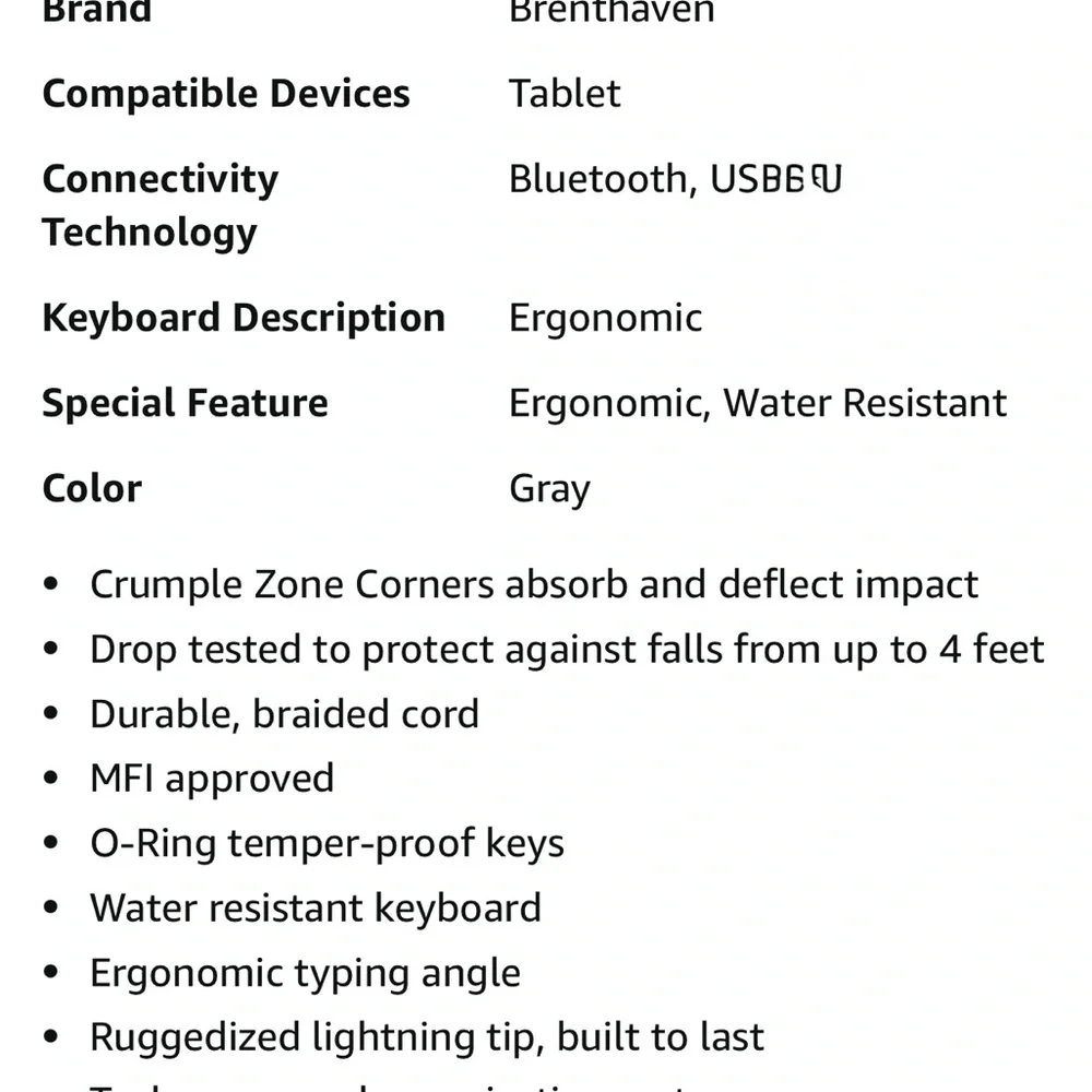 Brenthaven Gray and Black Tablet Keyboard Slim Portable Design
